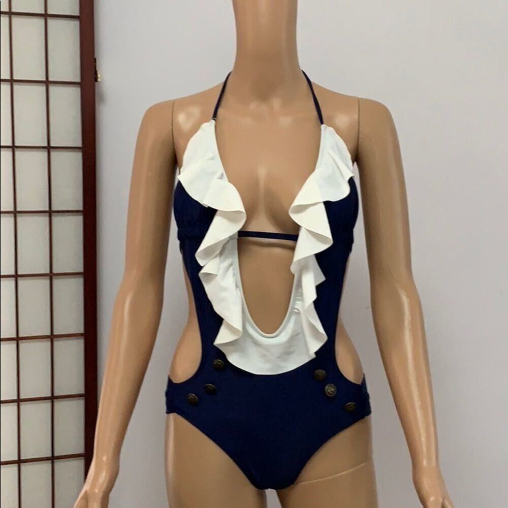 SWIMSUIT ONE PIECE BLUE & WHITE‎ SIZE S